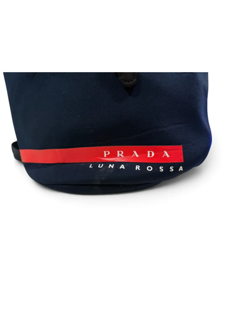 Prada Luna Rossa Navy Blue Drawstring Sling Backpack Shoulder Bag Red Logo